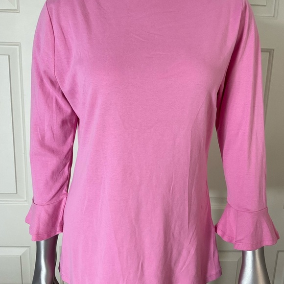 Lauren Ralph Lauren Top Womens Size Large Pink Bell Sleeve Preppy Designer Top - Picture 3 of 9